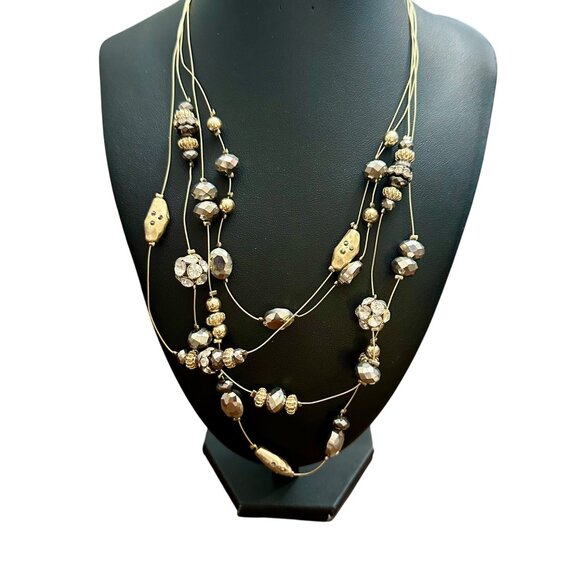 Chico's Necklace Jewlery Statement 22" Adjustable Gold Tone Multilayered - Picture 1 of 5